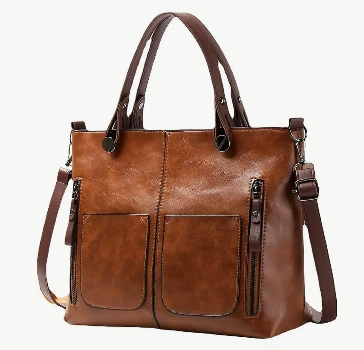 New - Luxury - Large Capacity Faux Leather Shoulder Bag /Tote - Brown