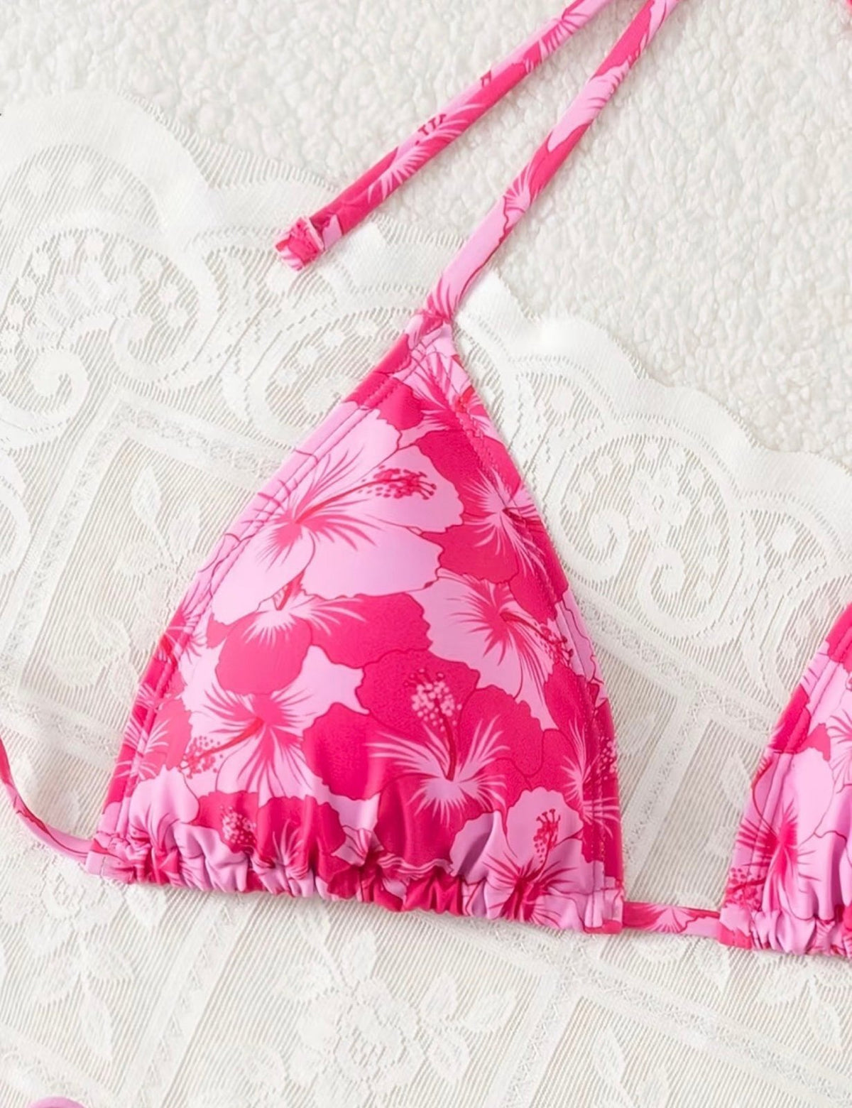New -Retro Inspired -Floral Print Halter -Tie Back 2Pc Bikini Set -Pinks -Size L