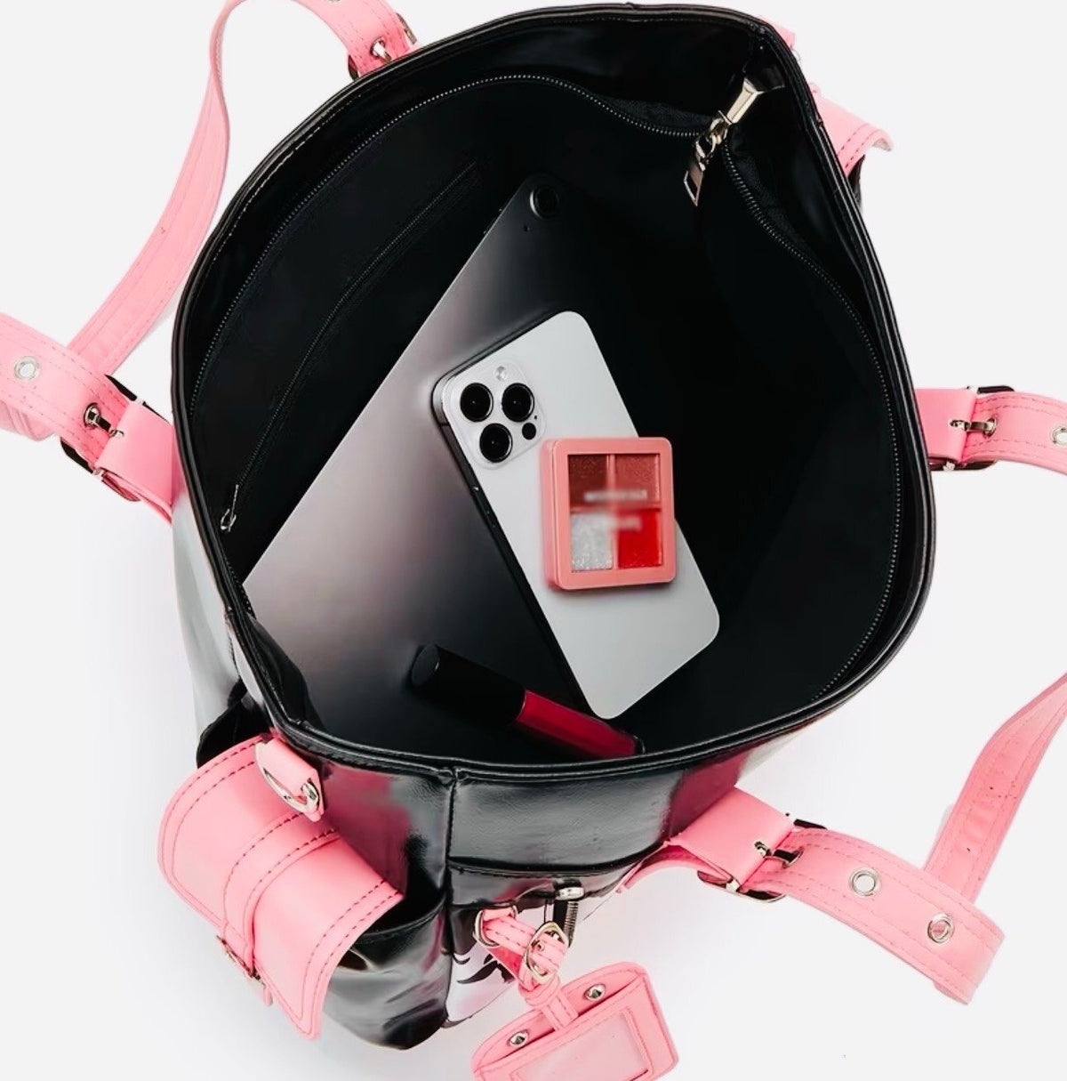 New -Gorgeous -Faux Leather Cow Print Design Shoulder Bag/Tote -Black/White/Pink