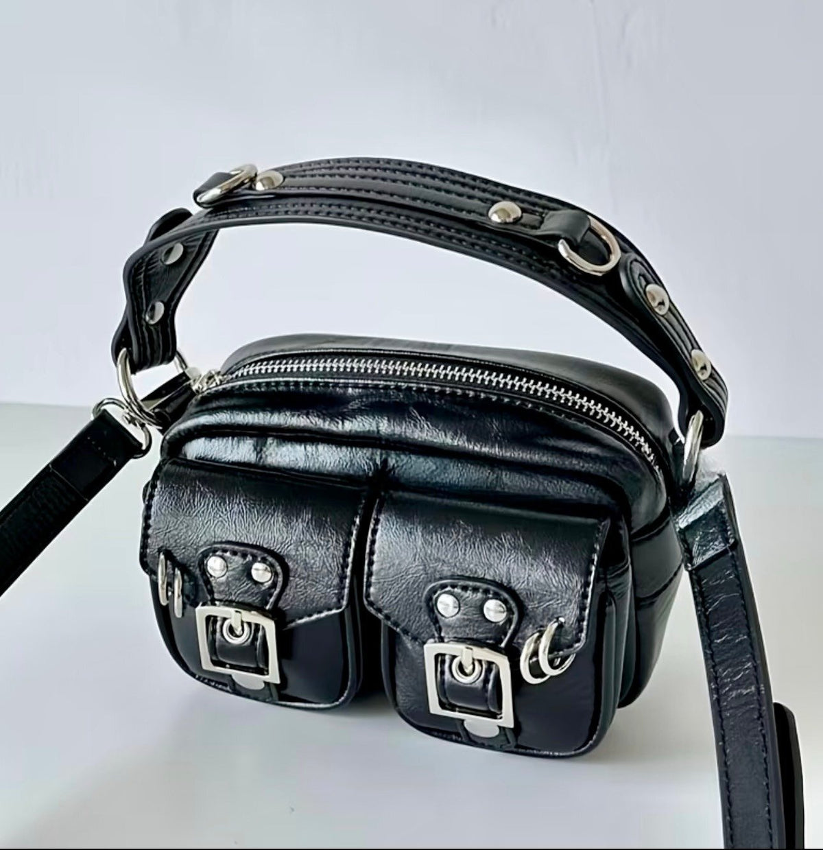 New -Chic -& a Lil Punk -Vintage Inspired Faux Leather Mini Bag -Black