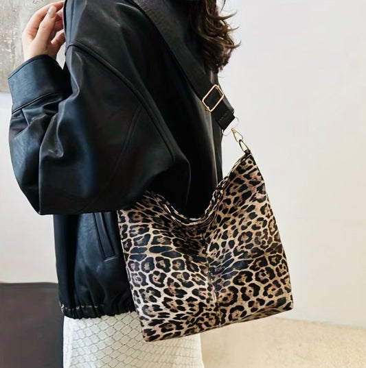 New - Gorgeous -Vintage Inspired -Faux Suede -Leopard Print Shoulder Bag