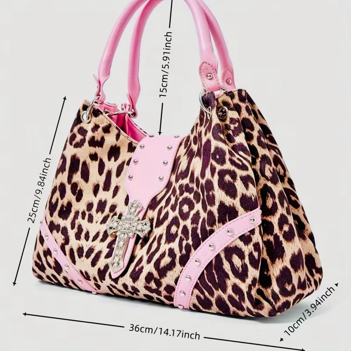 New -Beautiful -Faux Leather Leopard Print Design Shoulder Bag w/Stud Accents