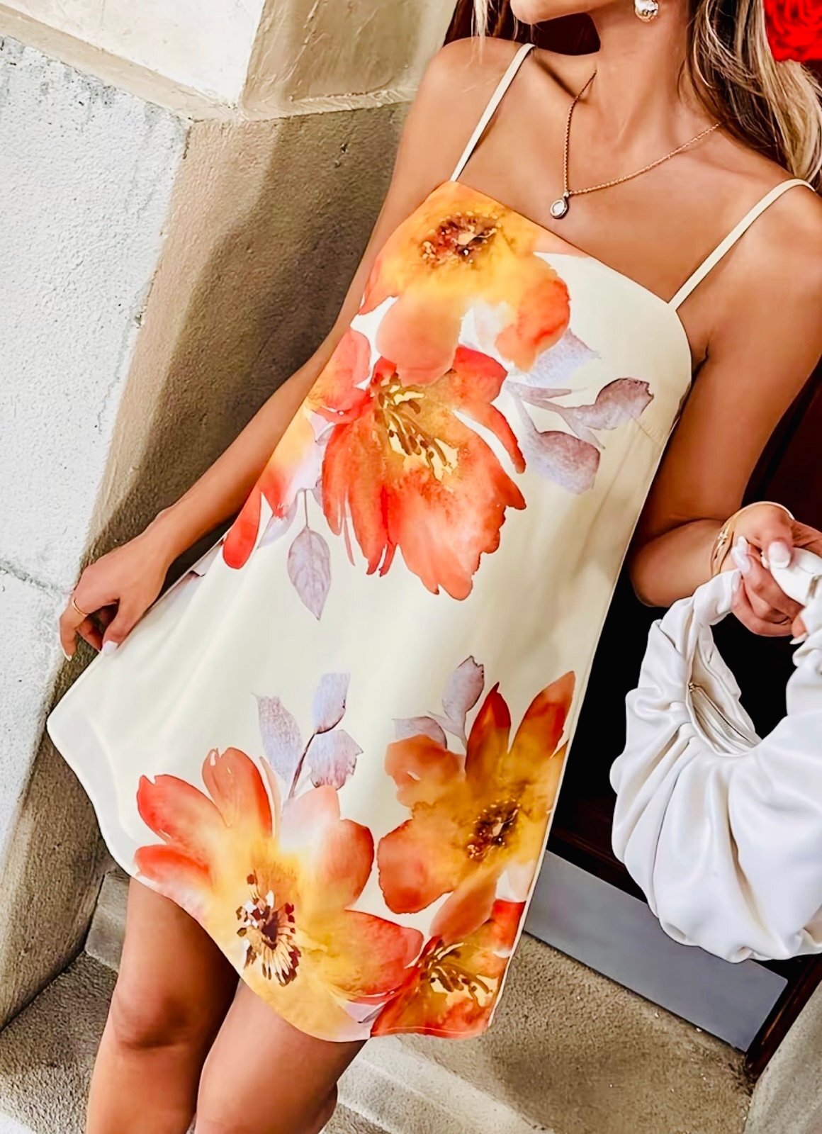 New -Boho Style -Floral Watercolor Suspender Spaghetti Strap Mini Dress -Size L
