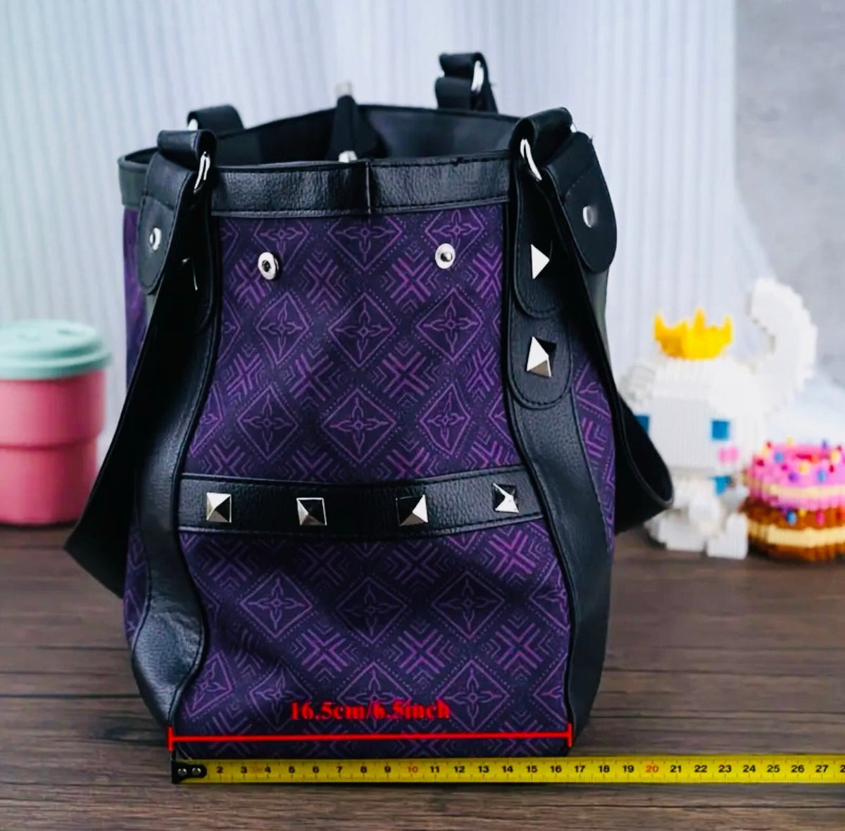 New - Vintage Style Hello Kitty Suede & Faux Leather Shoulder Bag/Tote -Blk/Prpl