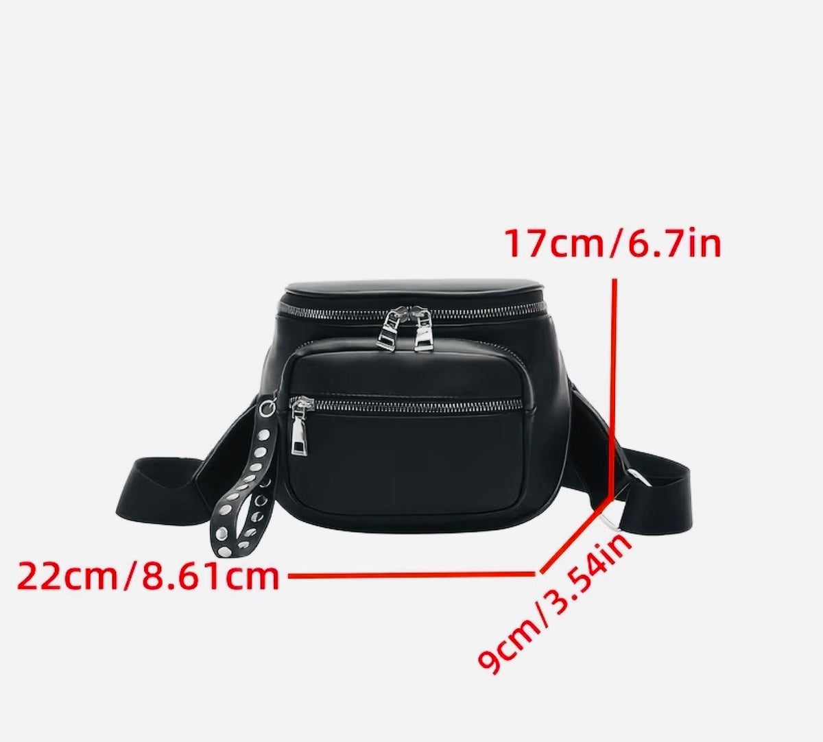 New -Sporty & Stylish Faux Leather Crossbody Bag with Adjustable Strap -Black