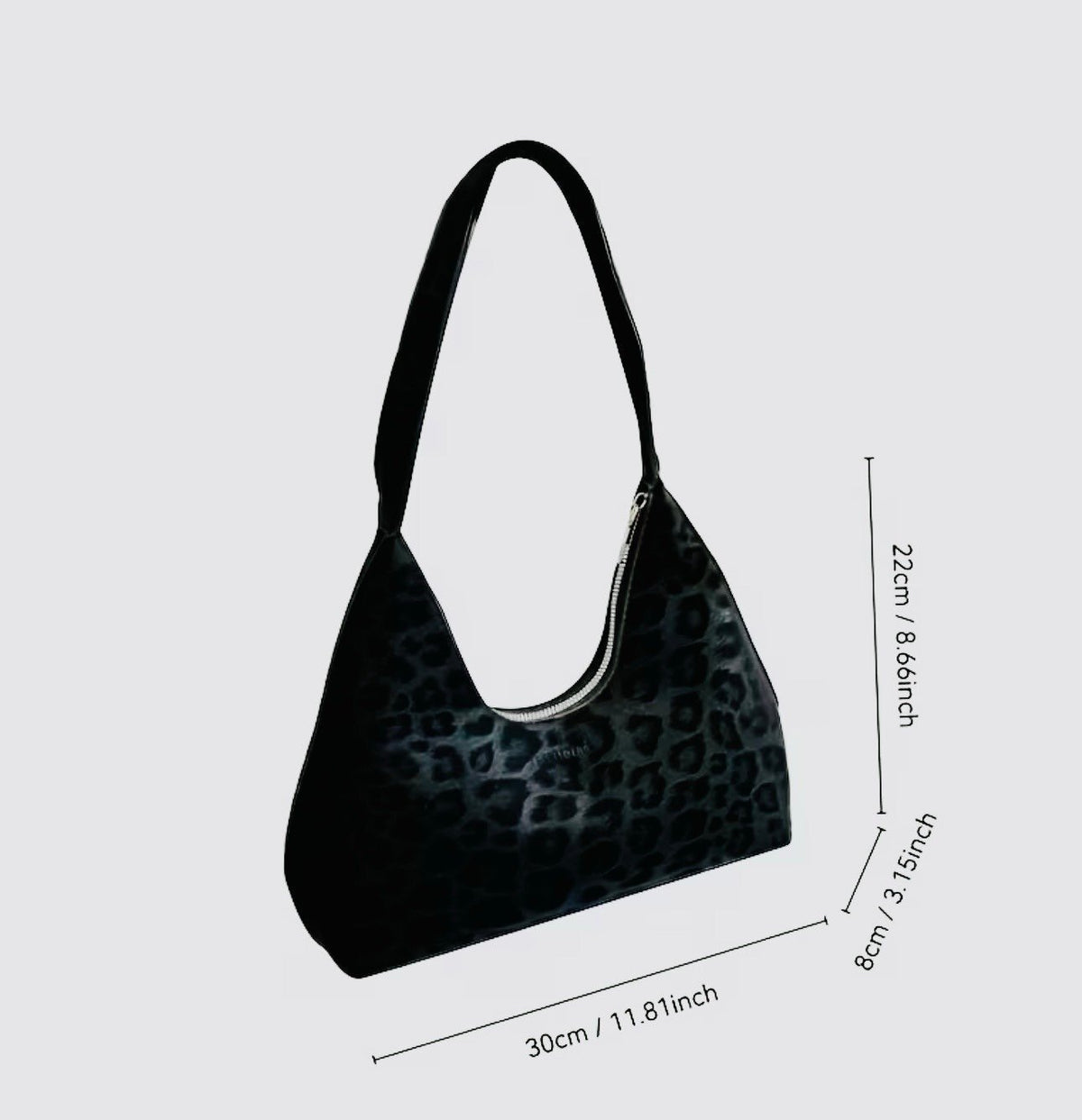 New -Chic -Vintage Inspired -Faux Suede Leopard Print Design Shoulder Bag -Black