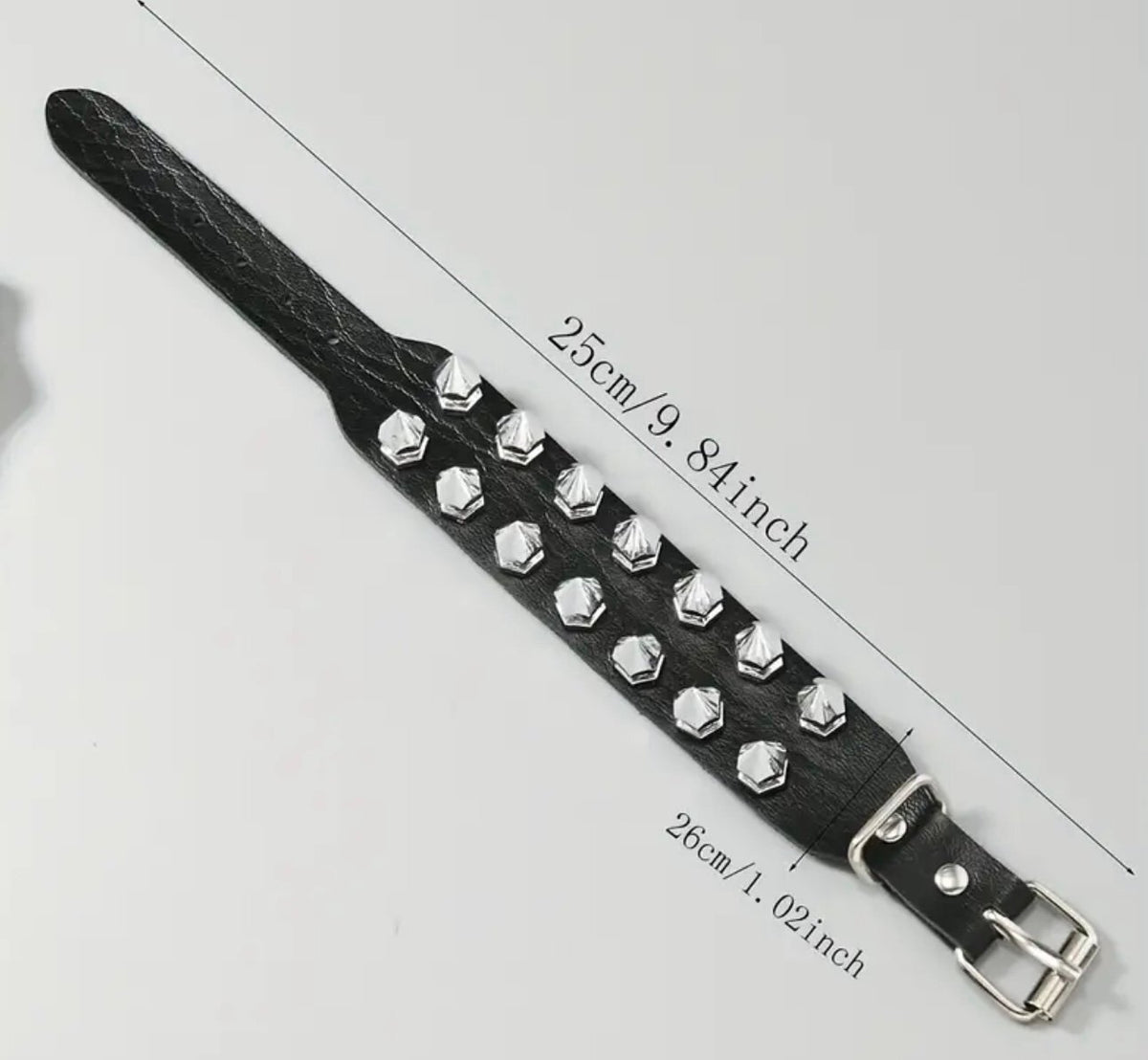 New - Fun ! - Pink Double Row Spike Design Faux Leather Studded Bracelet