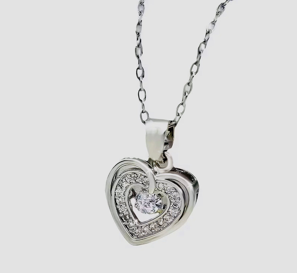 New -Beautiful -Stainless Steel -Double Layered Zirconia Heart Pendant Necklace