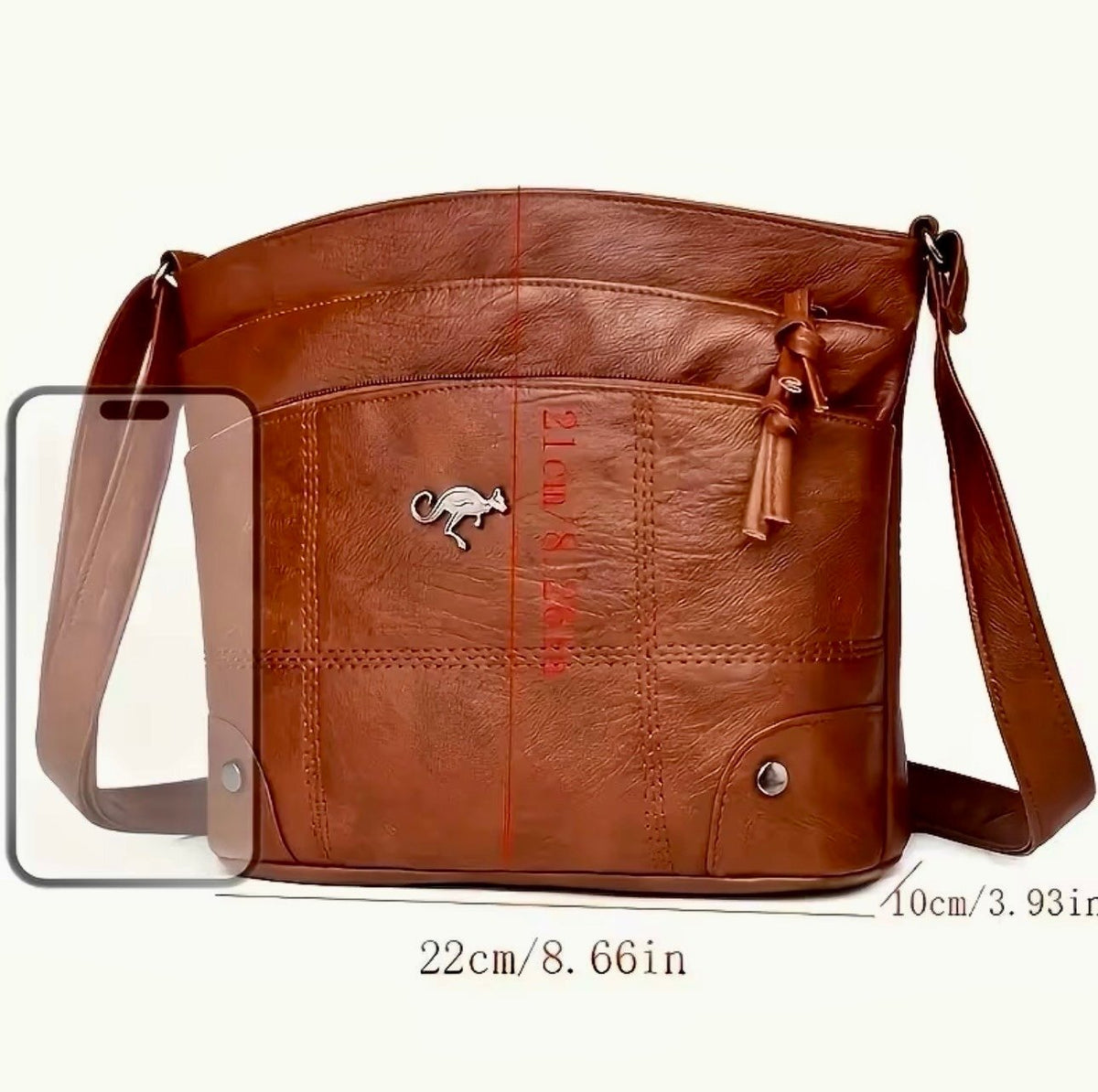 New -Trendy -Large Capacity -Faux Leather Crossbody /Shoulder Bag  -Brown