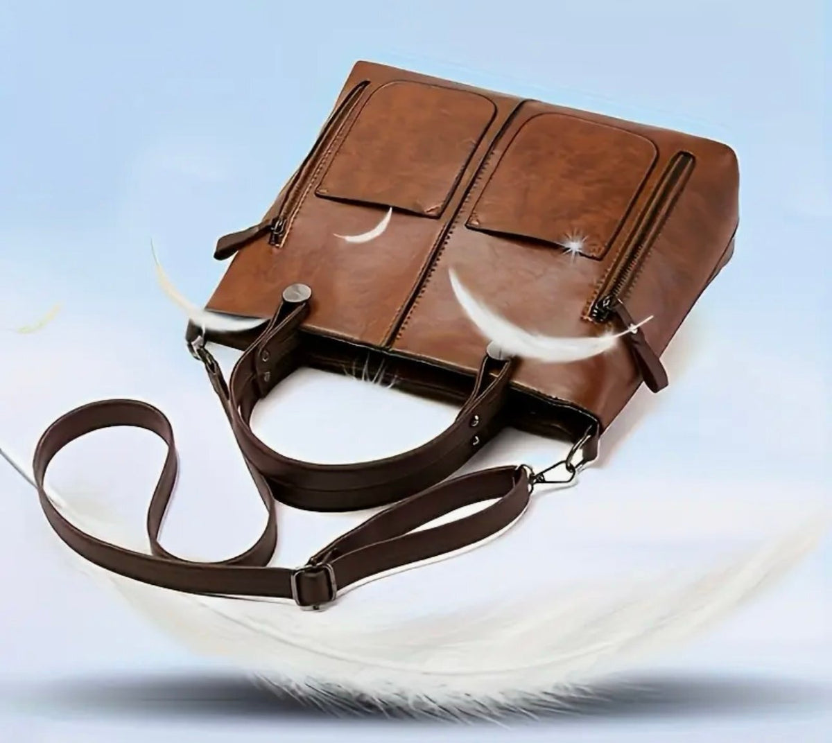 New - Luxury - Large Capacity Faux Leather Shoulder Bag /Tote - Brown