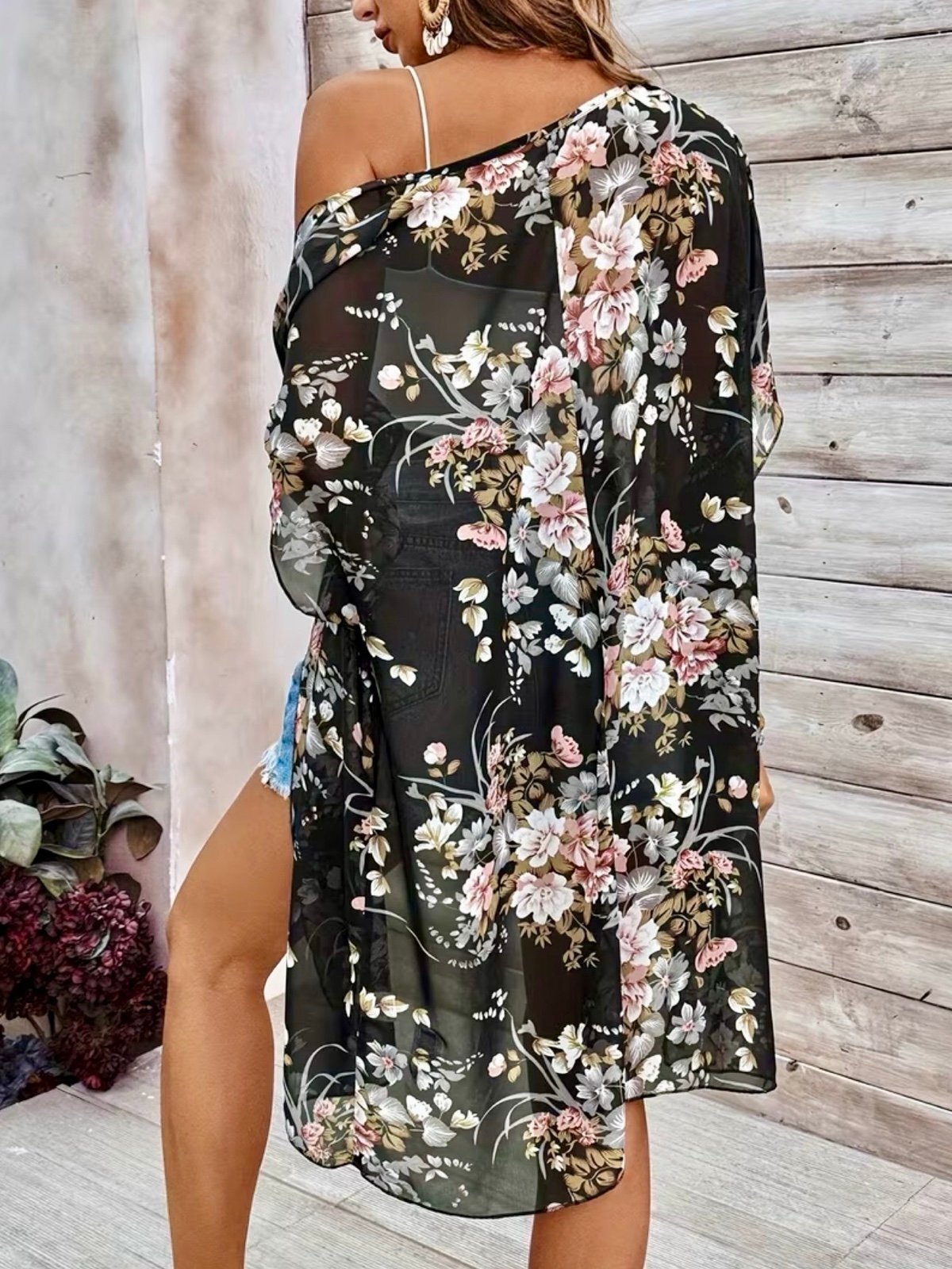 New - Stylish & Elegant Black Fashion Open Front Sheer Top - Size L