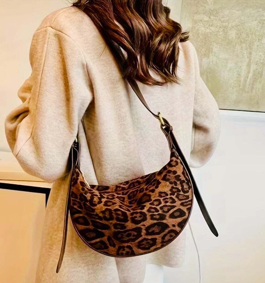 New -Sleek & Stylish -Faux Suede Leopard Print Crossbody /Shoulder Bag