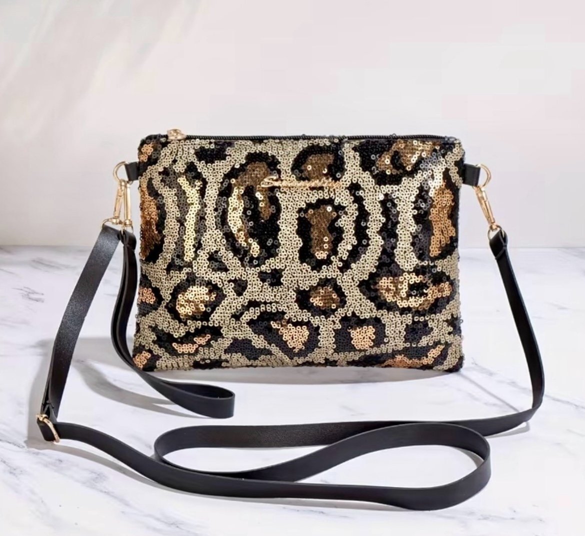 New -Gorgeous -Sequin Embellished Leopard Print Crossbody/Shoulder Bag