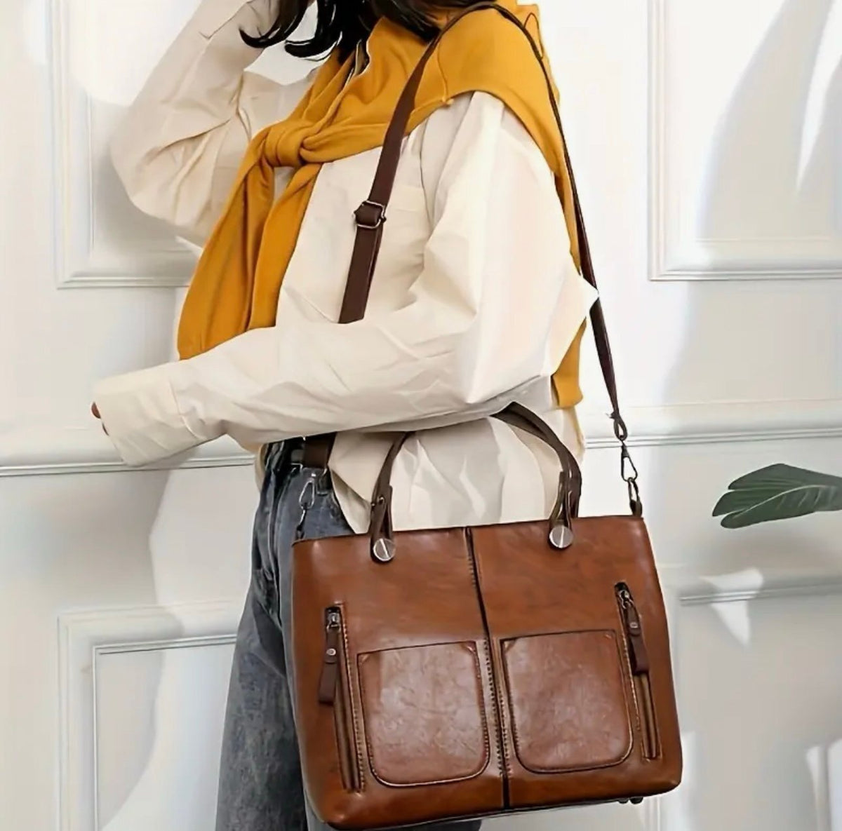 New - Luxury - Large Capacity Faux Leather Shoulder Bag /Tote - Brown