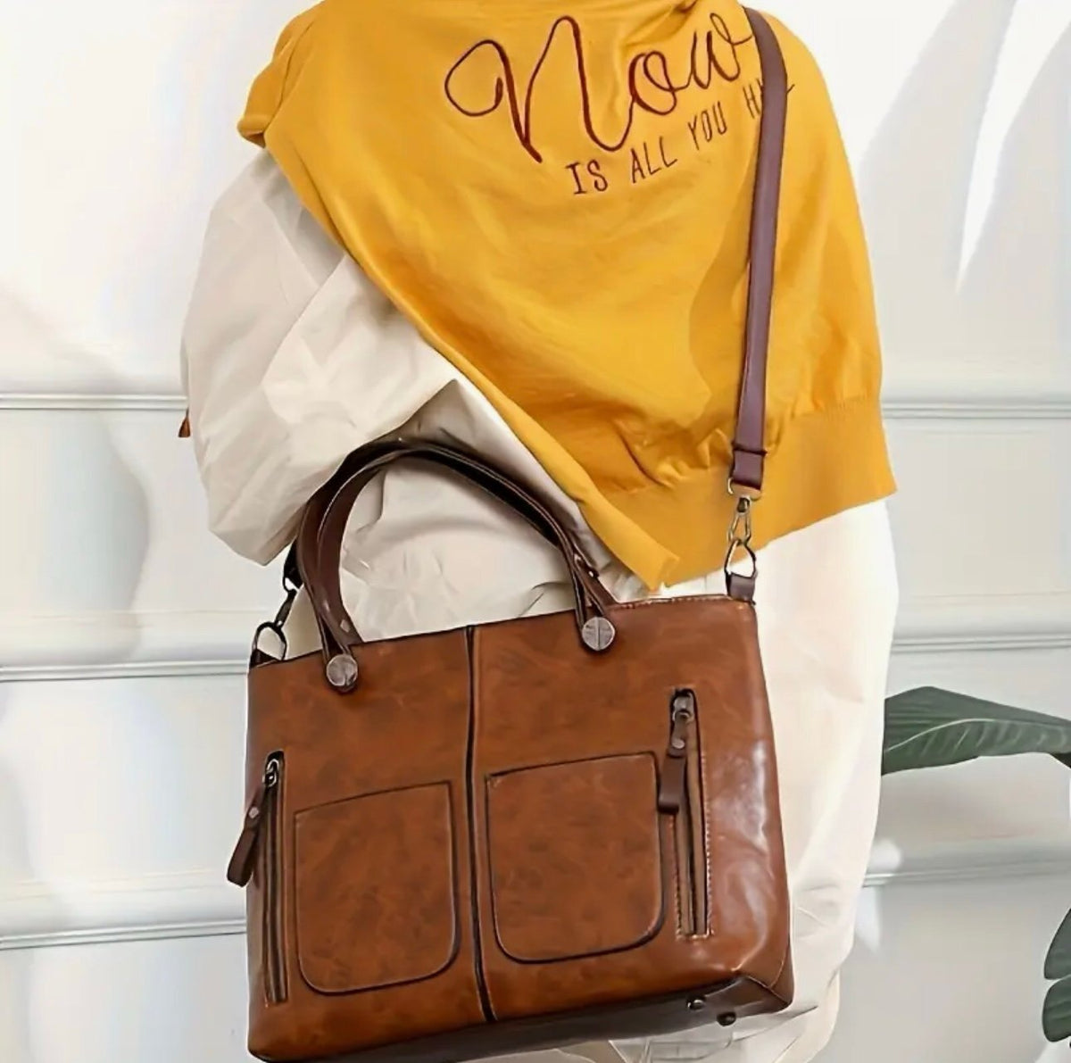 New - Luxury - Large Capacity Faux Leather Shoulder Bag /Tote - Brown