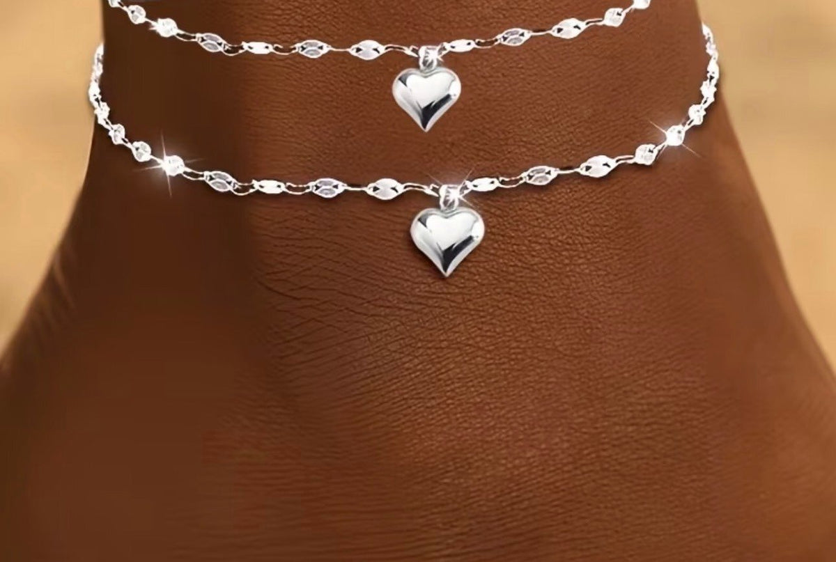 New -Gorgeous -Stainless Steel -Dangle Heart Ankle Bracelet