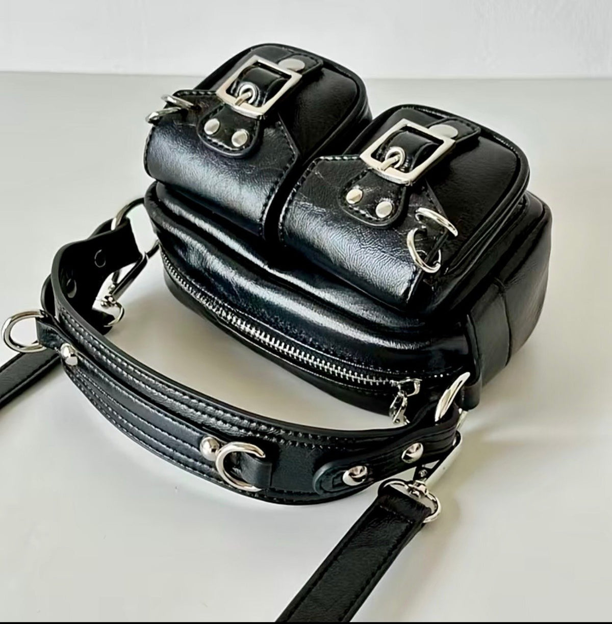 New -Chic -& a Lil Punk -Vintage Inspired Faux Leather Mini Bag -Black