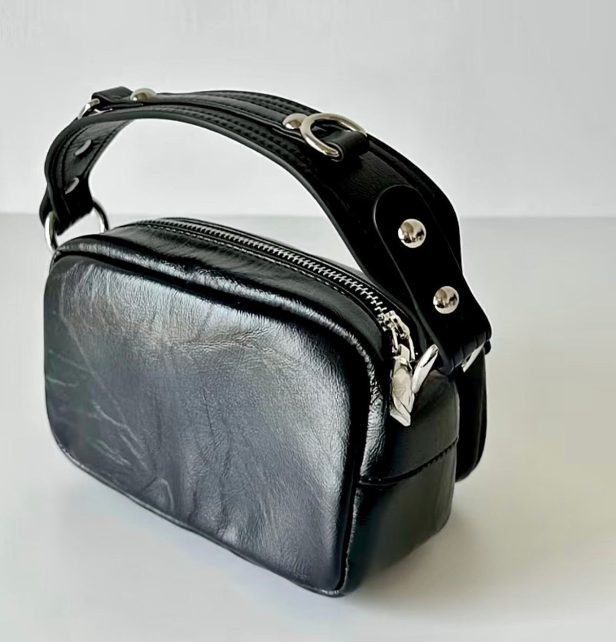 New -Chic -& a Lil Punk -Vintage Inspired Faux Leather Mini Bag -Black