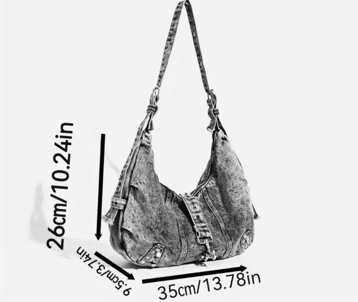 New -Chic -Vintage Style Distressed Denim Shoulder Bag w/Rivet Detail -Blue