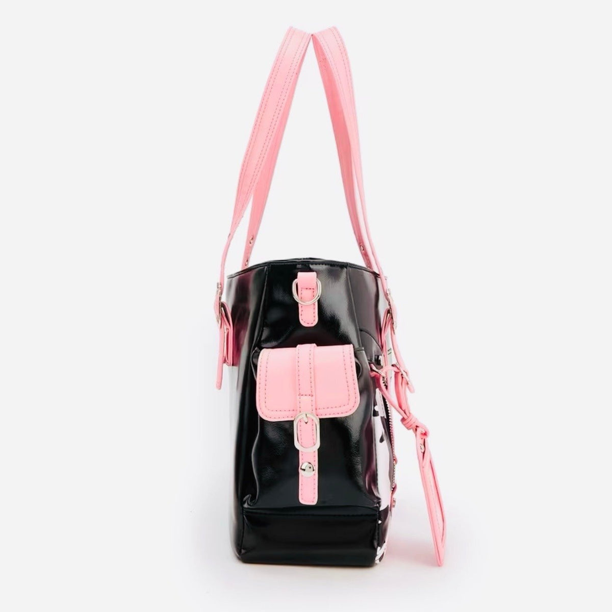 New -Gorgeous -Faux Leather Cow Print Design Shoulder Bag/Tote -Black/White/Pink