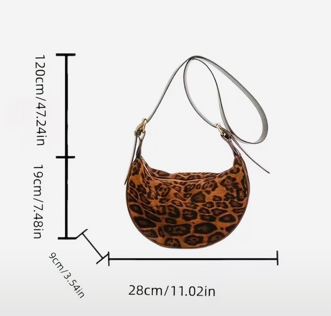 New -Sleek & Stylish -Faux Suede Leopard Print Crossbody /Shoulder Bag