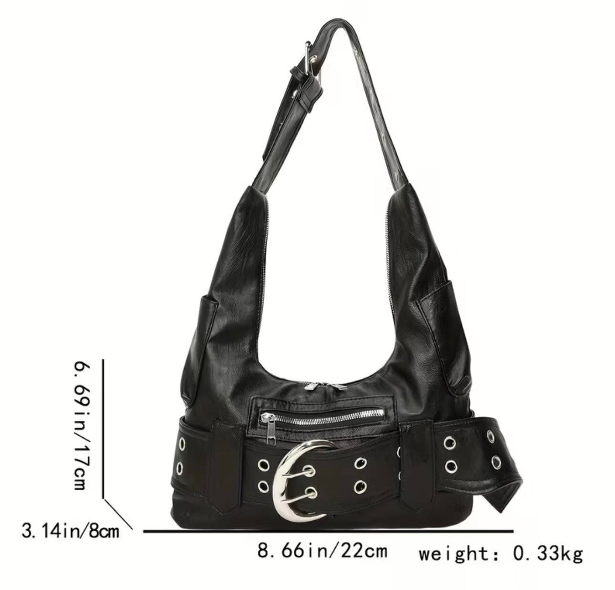 New -Sleek -Vintage Inspired -Moto Style -Faux Leather Shoulder Bag w/Big Buckle