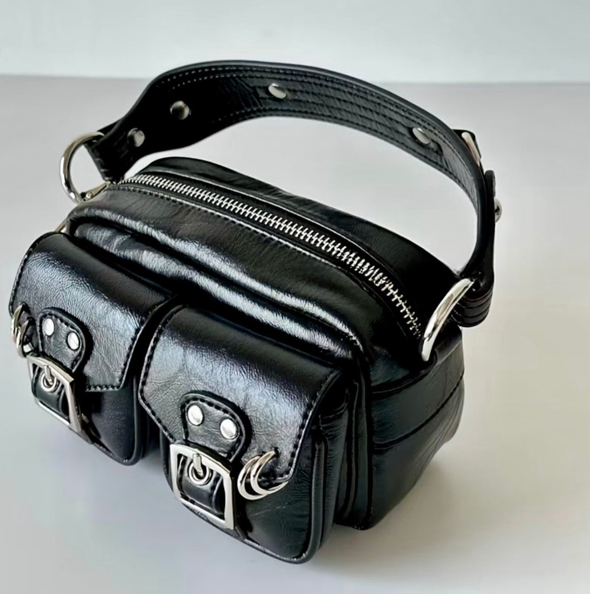 New -Chic -& a Lil Punk -Vintage Inspired Faux Leather Mini Bag -Black