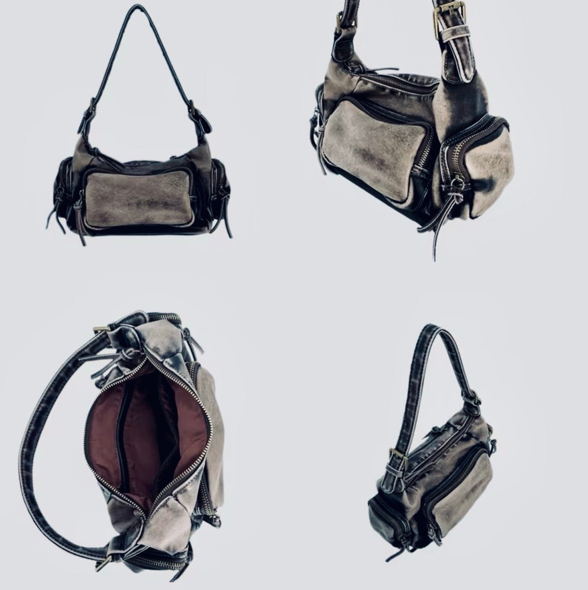 New -Chic -Vintage Inspired -Genuine Leather Motorcycle Style Shoulder Bag