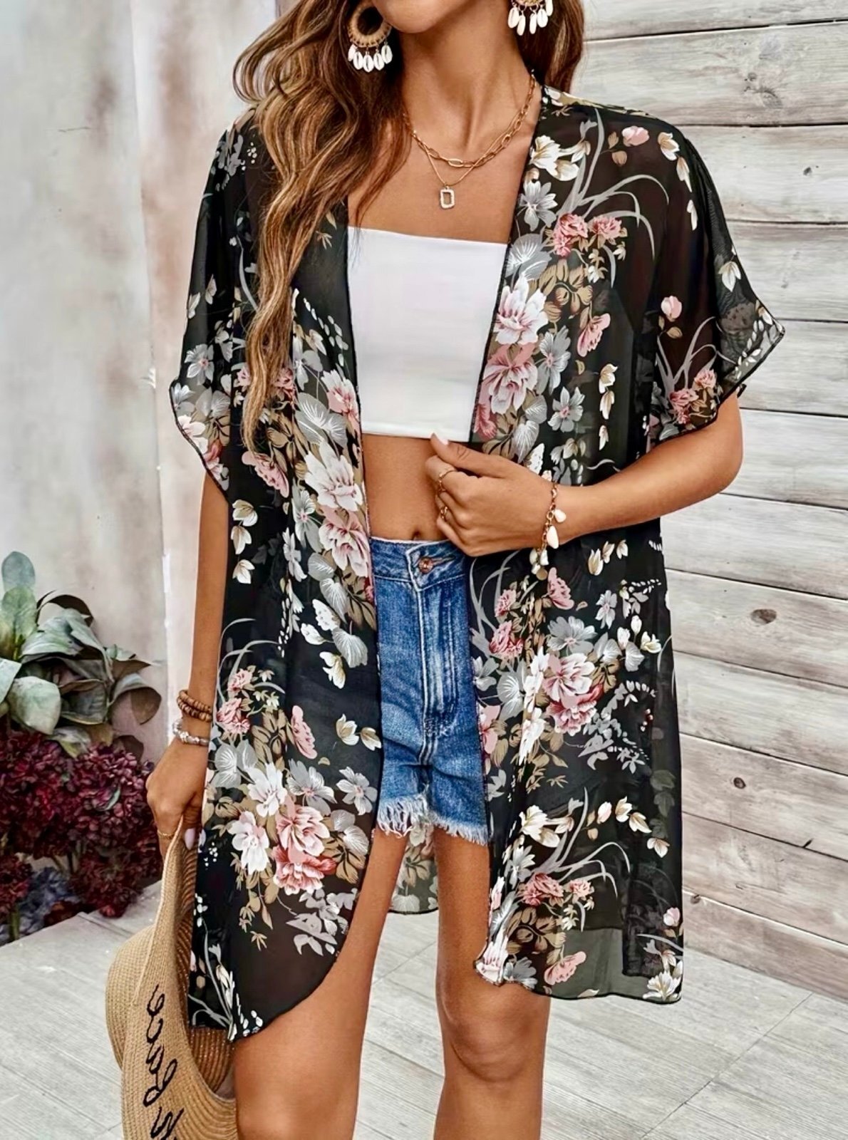 New - Stylish & Elegant Black Fashion Open Front Sheer Top - Size L