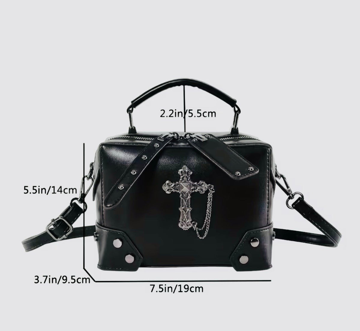 New -Vintage Inspired -Faux Leather Shoulder Bag w/Rivet & Cross Details -Black