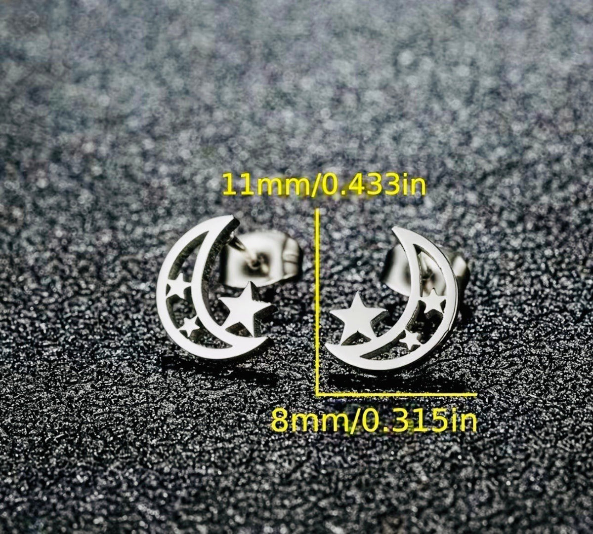New   -Sleek & Stylish -Boho Style -Stainless Steel -Moon & Star Stud Earrings
