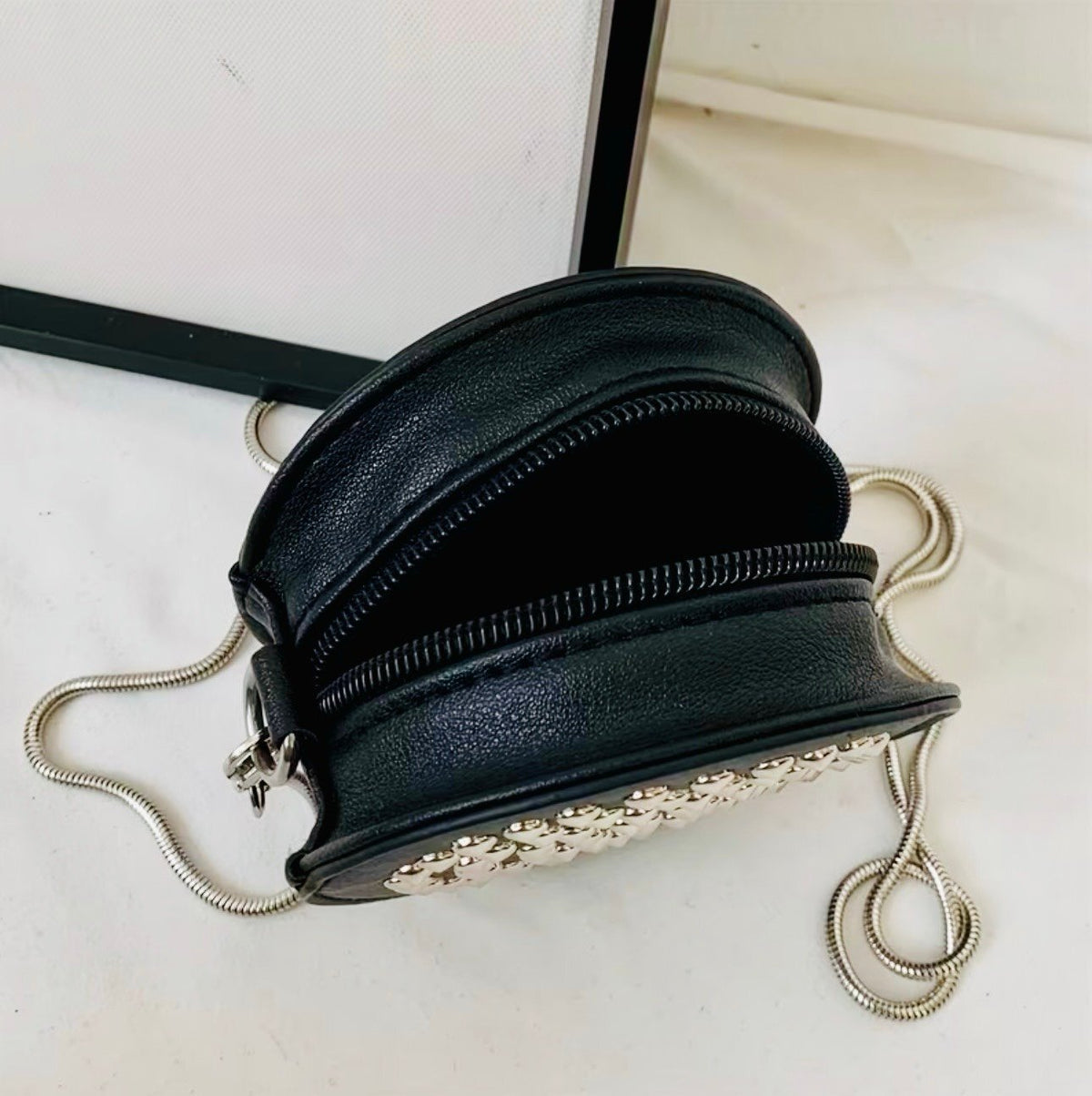 New -Adorable -Mini Faux Leather Shoulder/Crossbody Bag w/Rivets & Chain Strap