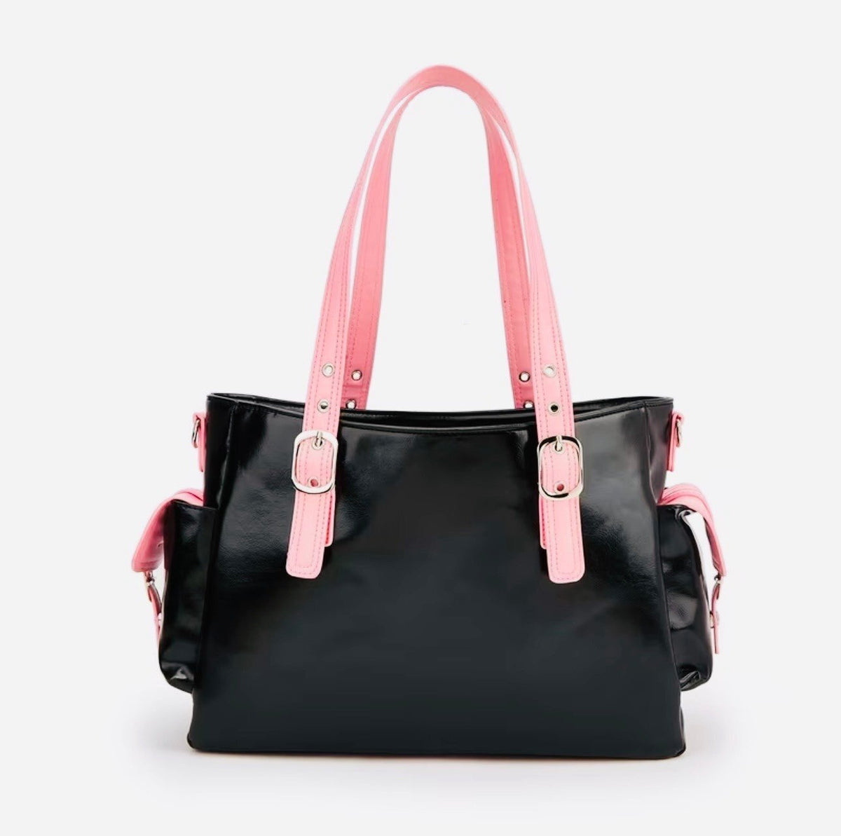 New -Gorgeous -Faux Leather Cow Print Design Shoulder Bag/Tote -Black/White/Pink