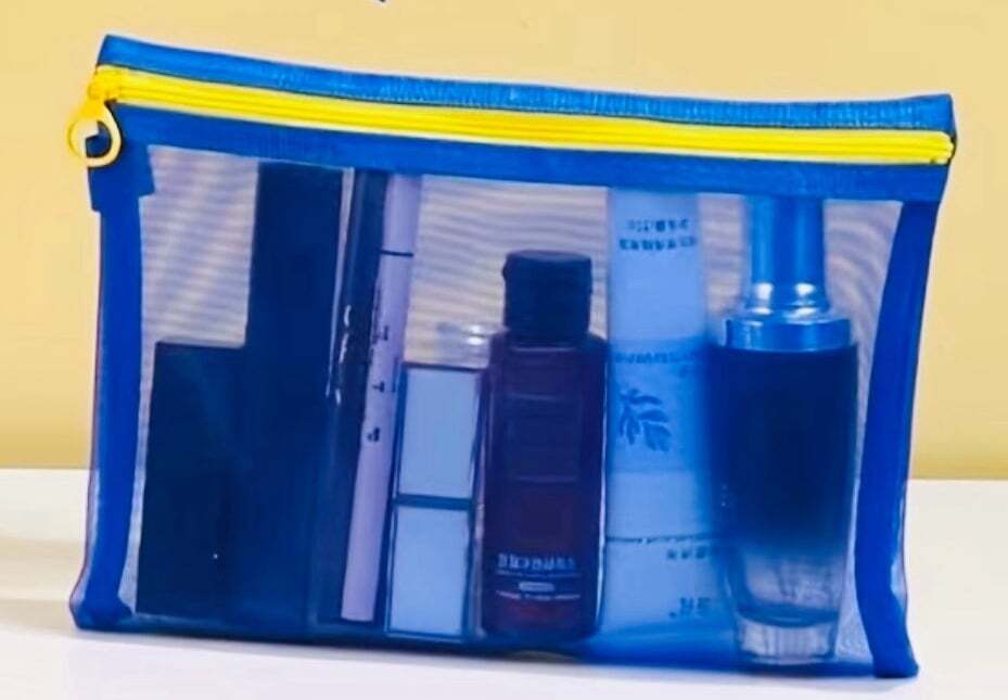 New -Chic -3Pcs Matching Mesh Cosmetic/Accessories Bags -Blue/Yellow