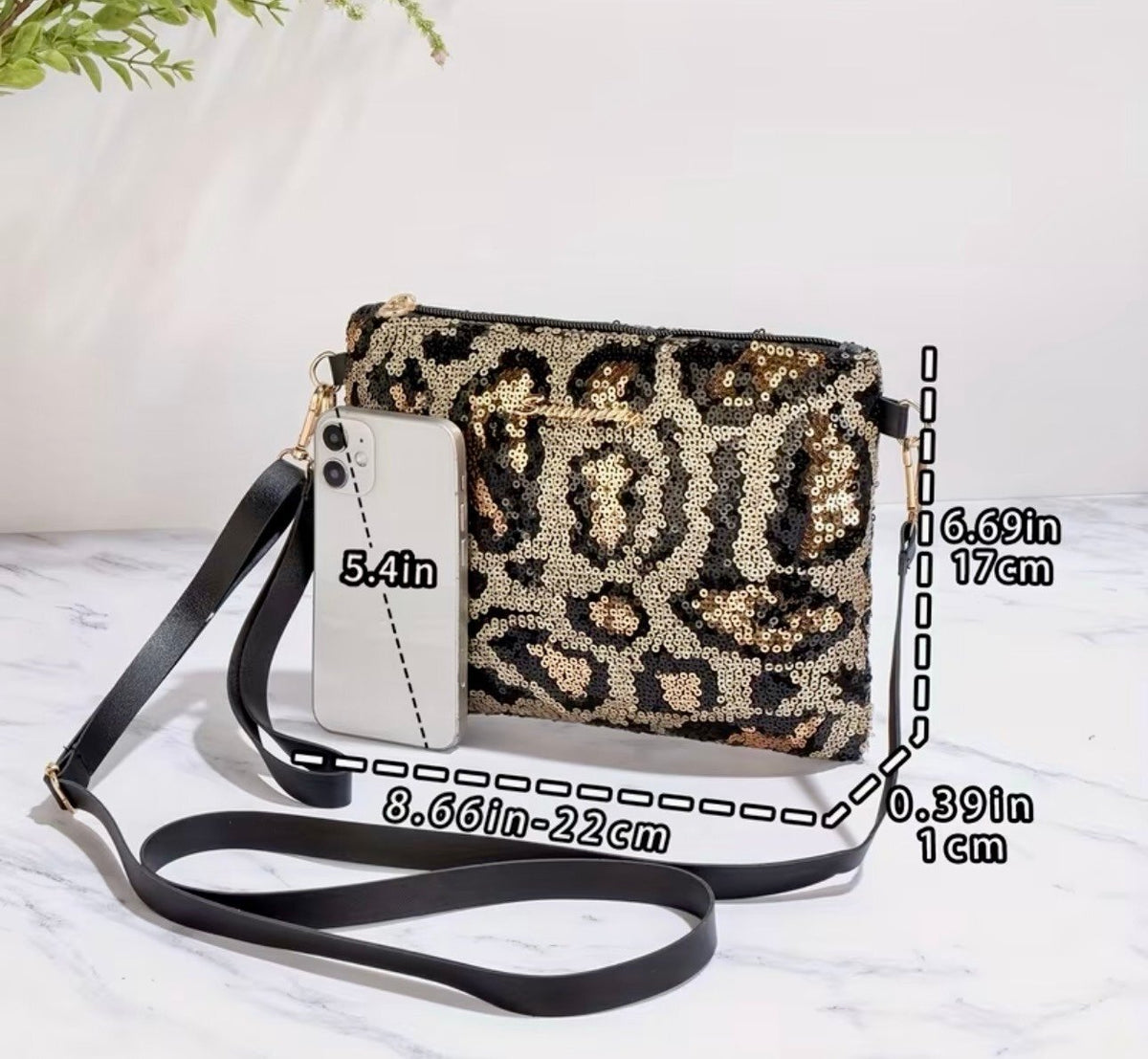 New -Gorgeous -Sequin Embellished Leopard Print Crossbody/Shoulder Bag
