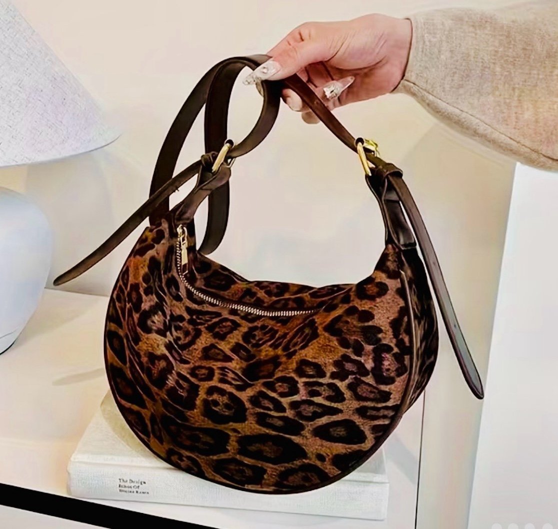 New -Sleek & Stylish -Faux Suede Leopard Print Crossbody /Shoulder Bag