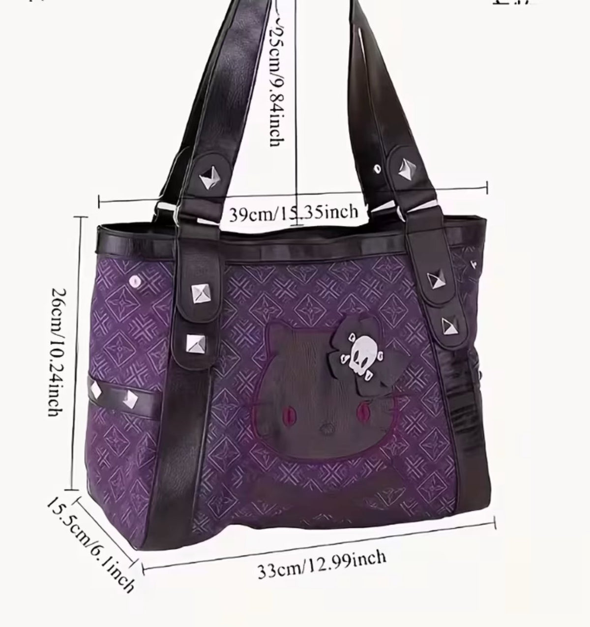 New - Vintage Style Hello Kitty Suede & Faux Leather Shoulder Bag/Tote -Blk/Prpl