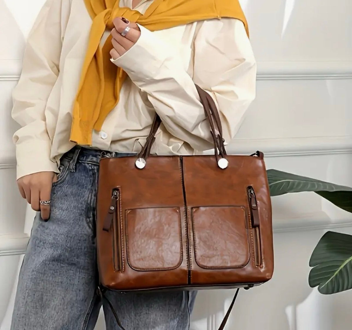 New - Luxury - Large Capacity Faux Leather Shoulder Bag /Tote - Brown