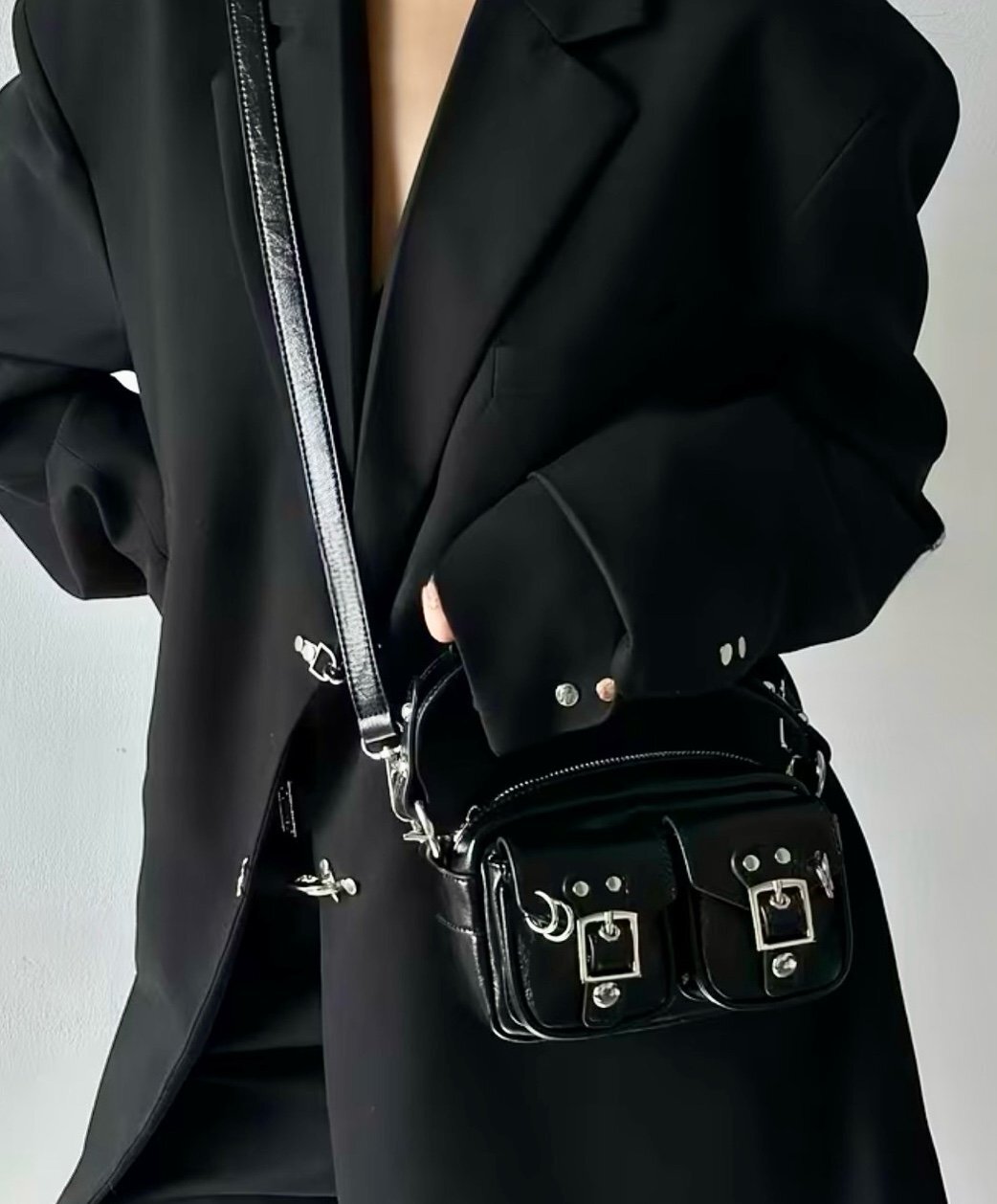 New -Chic -& a Lil Punk -Vintage Inspired Faux Leather Mini Bag -Black
