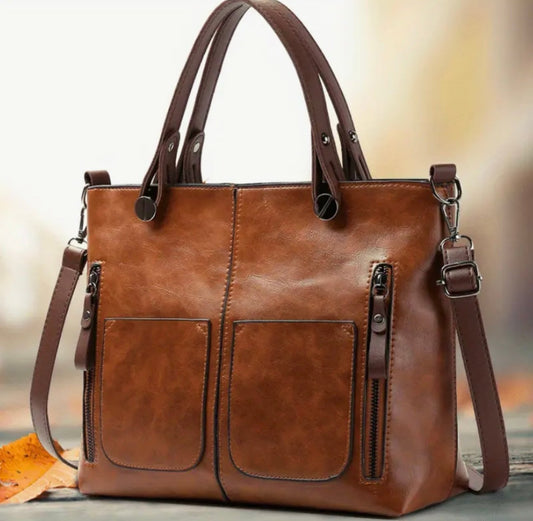 New - Luxury - Large Capacity Faux Leather Shoulder Bag /Tote - Brown