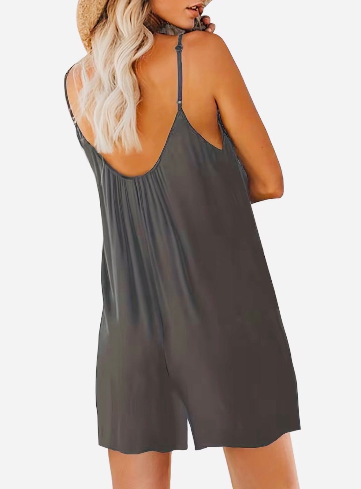 New -Stylish & Comfy -Sleeveless Summer Romper Jumpsuit -Gray -Size L