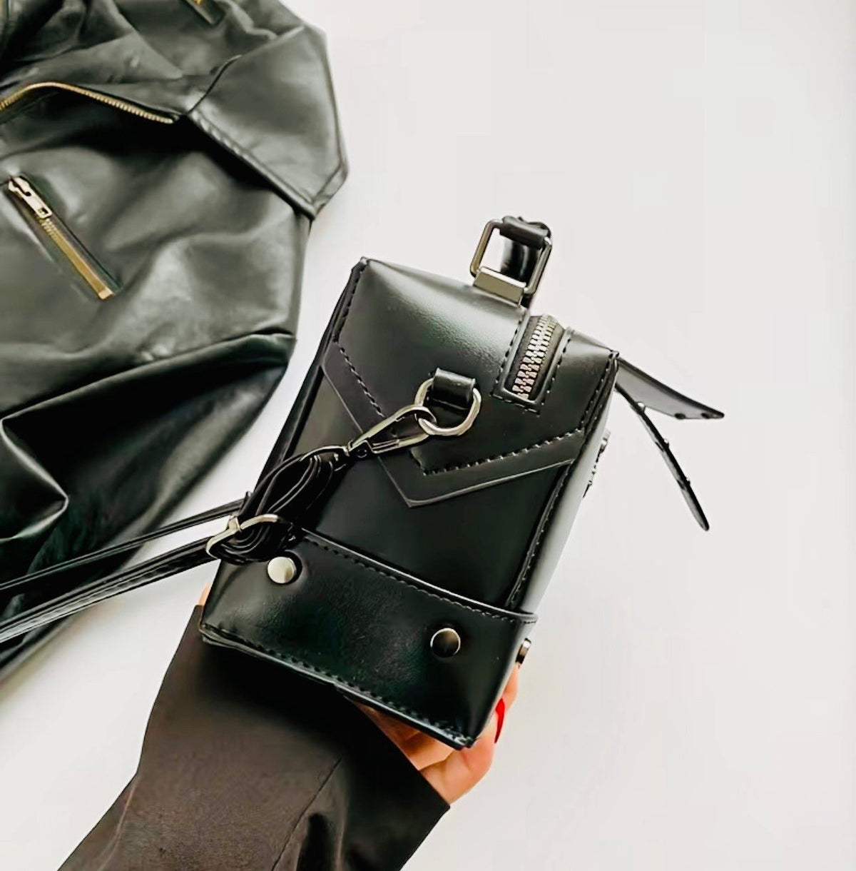 New -Vintage Inspired -Faux Leather Shoulder Bag w/Rivet & Cross Details -Black