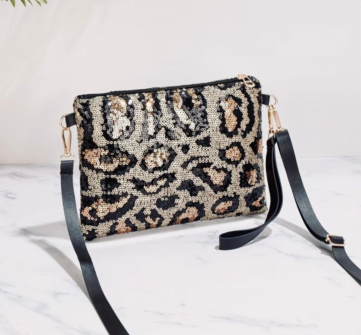 New -Gorgeous -Sequin Embellished Leopard Print Crossbody/Shoulder Bag