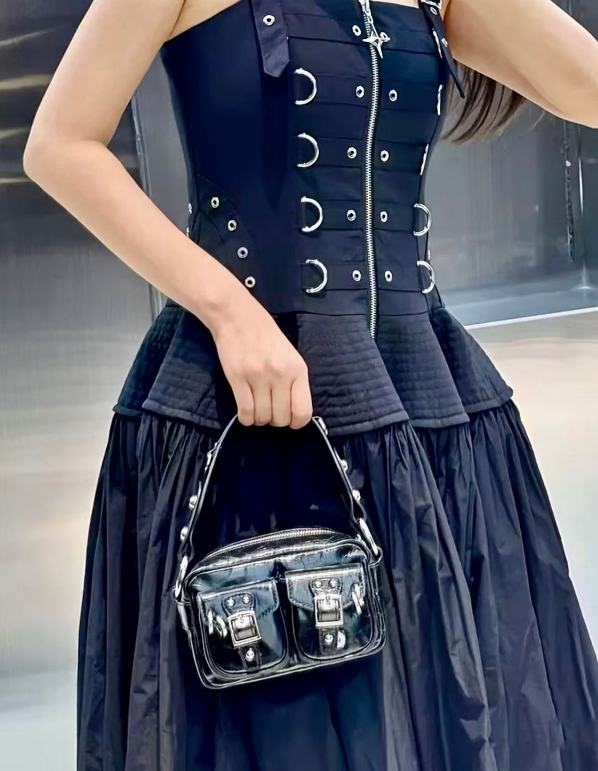 New -Chic -& a Lil Punk -Vintage Inspired Faux Leather Mini Bag -Black