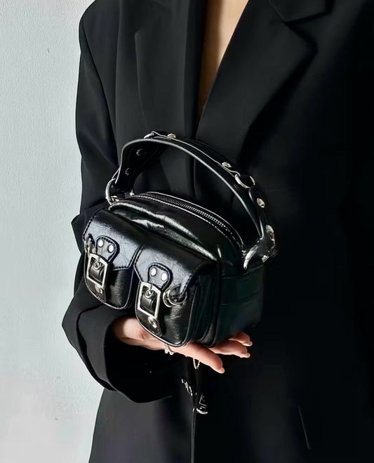 New -Chic -& a Lil Punk -Vintage Inspired Faux Leather Mini Bag -Black
