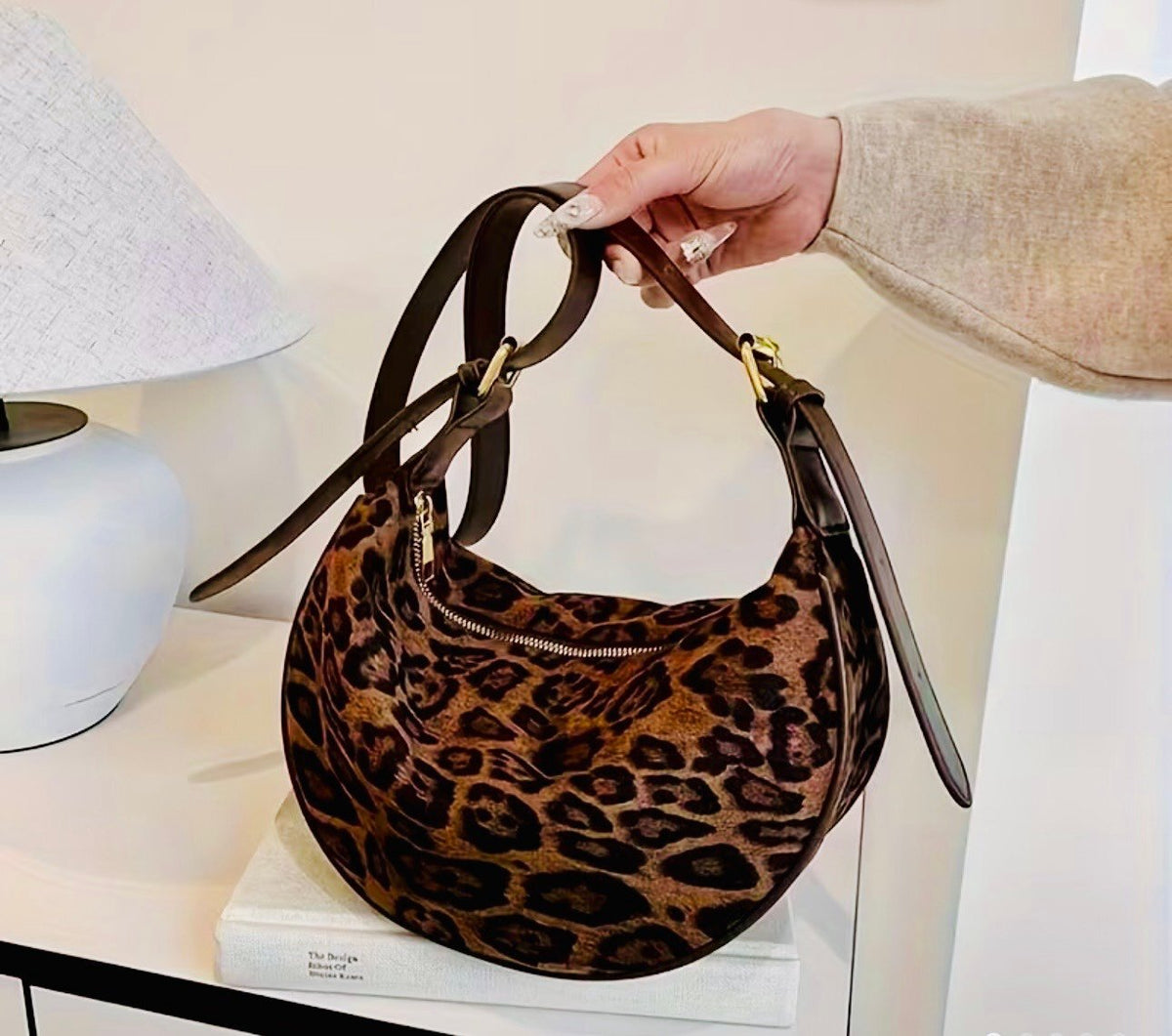 New -Sleek & Stylish -Faux Suede Leopard Print Crossbody /Shoulder Bag
