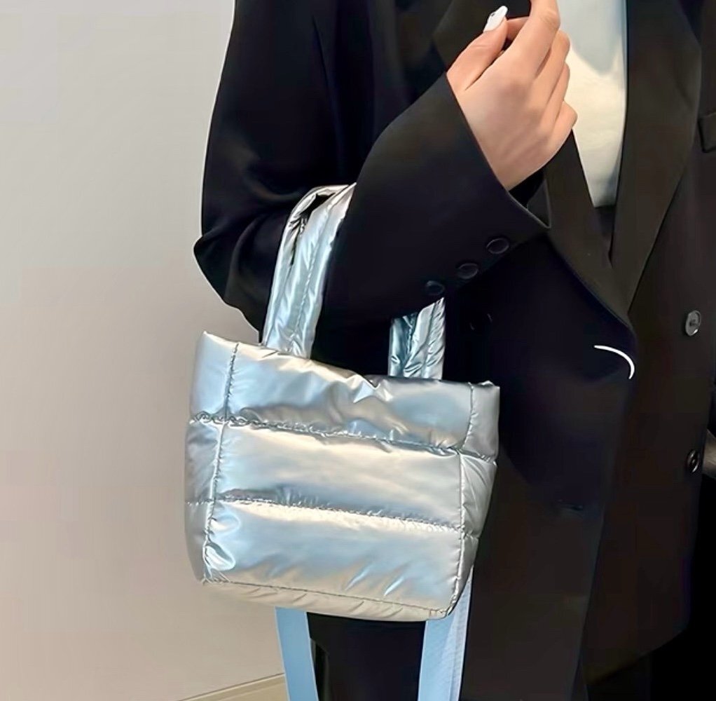 New -Adorable -Mini Quilted Puffer Tote Bag -Gray