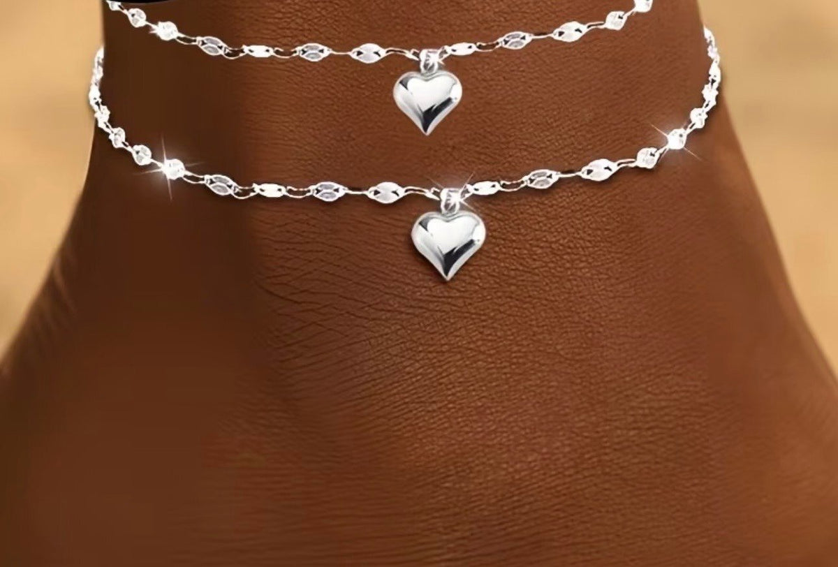New -Gorgeous -Stainless Steel -Dangle Heart Ankle Bracelet