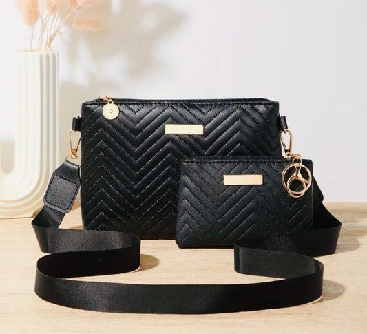 New -Super Cute -2Pcs -Vintage Inspired Faux Leather Shoulder Bag Set -Black