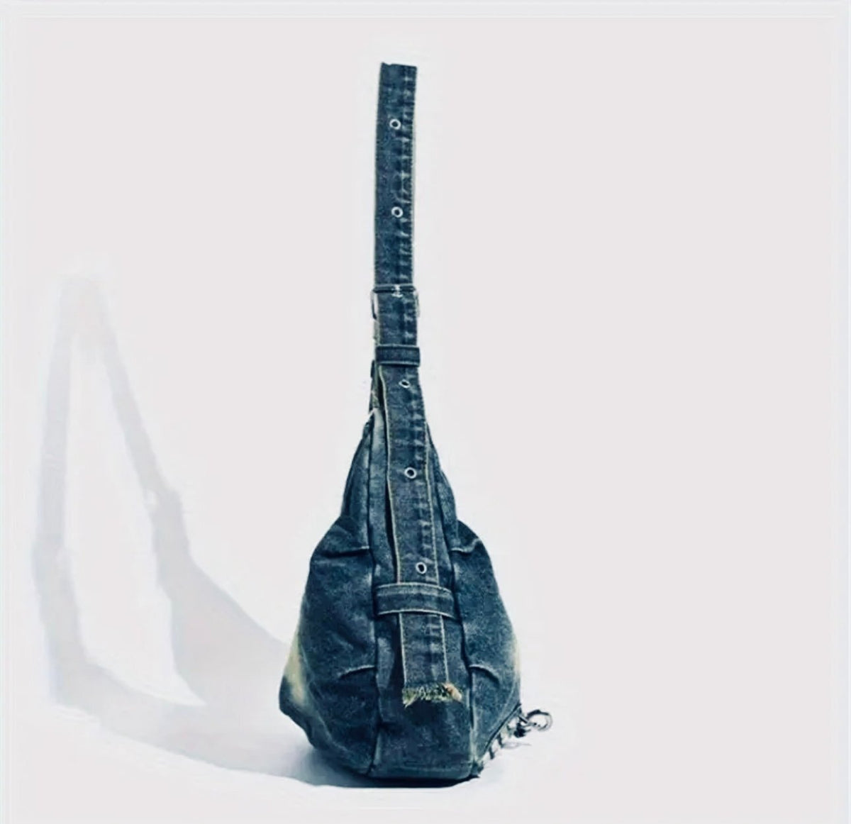 New -Chic -Vintage Style Distressed Denim Shoulder Bag w/Rivet Detail -Blue